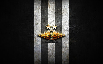 Rosenborg FC, golden logo, Eliteserien, black metal background, football, norwegian football club, Rosenborg BK logo, soccer, Rosenborg BK HD wallpaper
