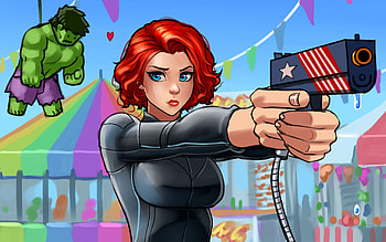 Black Widow With Gun, black-widow, superheroes, artist, artwork, digital-art HD wallpaper