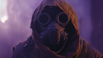 Smuggler in the Shadows - Ultra, Smuggler, gas mask, hooded figure, dystopian, smoke HD wallpaper