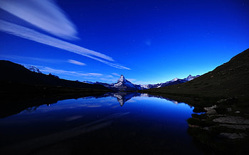 Matterhorn Midnight Mirror, night, reflection, clouds, beautiful, nature, mountains, lake HD wallpaper