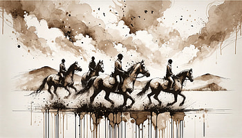 Horseback Riding Adventure - Sepia Watercolor, horseback riding, horse, landscape, watercolor HD wallpaper