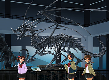 Field Trip, skirt, bones, school girls, dinosaur, cute, beautiful, anime girls, beauties, beauty, pretty, cool, blushing, blush, stunning HD wallpaper