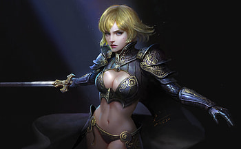 Jeanne D'Arc, jeanne darc, frumusete, sword, blonde, fantasy, luminos, girl, wang xiao HD wallpaper