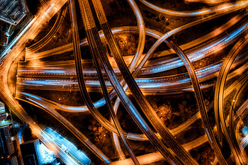 Roads, View From Above, Miscellanea, Miscellaneous, Backlight, Illumination, Confused, Intricate, Interchange, Denouement HD wallpaper