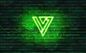 Seventeen green logo, , K-pop, music stars, green brickwall, Seventeen logo, brands, K-Pop Boy Band, Seventeen neon logo, Seventeen HD wallpaper