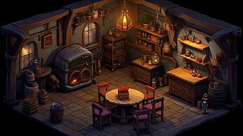Isometric Fantasy Medieval Tavern, tavern, isometric, medieval, AI Art, fantasy, building HD wallpaper