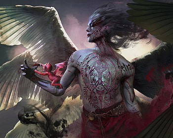 Lucifer, wings, art, fantasy, fang xinyu, man, angel, demon HD wallpaper