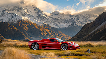 Ferrari F50 : Iconic Supercar Against Majestic Mountain Peaks, Ferrari F50 HD wallpaper