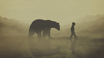 The Bear And The Kid , bear, artist, artwork, digital-art, deviantart HD wallpaper