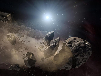 65 million years ago ..., asteroid, dust, stars, sun HD wallpaper