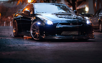 Nissan GTR Black 2, nissan, nissan-gtr, cars, black, lights HD wallpaper