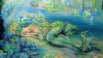 Josephine Wall, Enchanting mermaid, Josephine Wall painting, Mythical scene HD wallpaper
