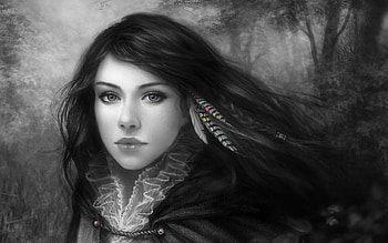Girl in a forest, abstract, pretty, monochromatic, girl, forest, black-white HD wallpaper