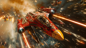 Crimson Starfighter Assault — Sci‑Fi Quad, starfighter, Sci Fi HD wallpaper