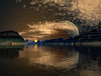 Fantasy Moon Lake, mountains, moon, fantasy, lake HD wallpaper