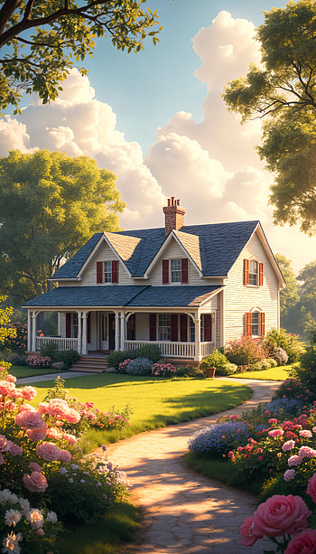 Charming Home: A Serene , house, garden, flower, landscape, cloud HD phone wallpaper