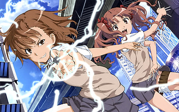 Misaka Mikoto and Shirai Kuroko, lightning, to aru majutsu no index, clouds, to aru kagaku no railgun, school uniform, twin tails, mishirai kuroko HD wallpaper