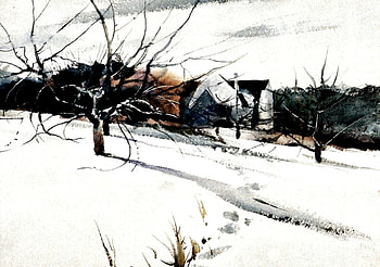 My Father's Studio , winter, architecture, art, landscape, beautiful, four seasons, artwork, scenery, wide screen, painting, snow, cottage HD wallpaper