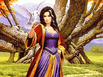 Polgara the Sorceress, fantasy, owl, woman, tree HD wallpaper