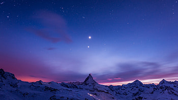 Preview night, mountains, snow, sky, stars HD wallpaper
