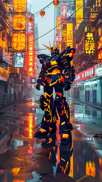 Banshee Gundam Neon City, Gundam HD phone wallpaper