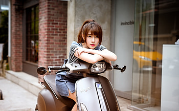 Vespa, urban girl, model, asian HD wallpaper