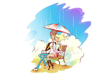 Art, Rain, Love, Couple, Pair, , Drawing, Bench, Umbrella HD wallpaper