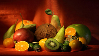Fruits, Food, Oranges, Pears, Kiwi, Assorted, Coconut HD wallpaper