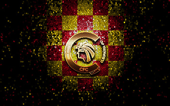 Ceramica Cleopatra FC, glitter logo, Egyptian Premier League, purple yellow checkered background, EPL, soccer, egyptian football club, Ceramica Cleopatra logo, mosaic art, football, Ceramica Cleopatra HD wallpaper
