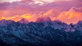 Campsite Views of Grand Teton National Park, peaks, clouds, colors, sky, sunset, wyoming, usa HD wallpaper