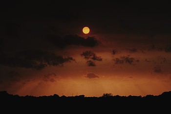 Moon, sunset, clouds, sky HD wallpaper