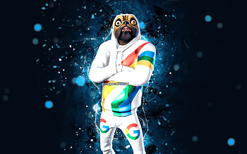 Google Doggo, , blue neon lights, Fortnite Battle Royale, Fortnite characters, Google Doggo Skin, Fortnite, Google Doggo Fortnite HD wallpaper
