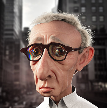 Woody Allen caricature, ArtStation, Funny portrayal, Recognizable HD phone wallpaper