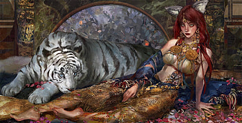 Year of the Tiger, frumusete, zodiac, art, tiger, amber ye, tigru, chinese, girl HD wallpaper