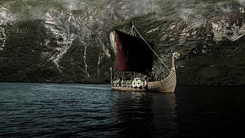 Red sail of a Viking ship and - , . HD wallpaper