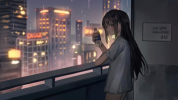 Anime Girl Standing Outside Rooftop, anime-girl, artist, artwork, art, digital-art, ai, pixiv HD wallpaper