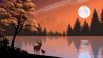 Mother And Baby Reindeer Illustration, reindeer, artist, artwork, digital-art, illustration HD wallpaper