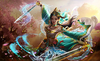 Fantasy Girl, Luminos, Water, Sword, Fantasy HD wallpaper