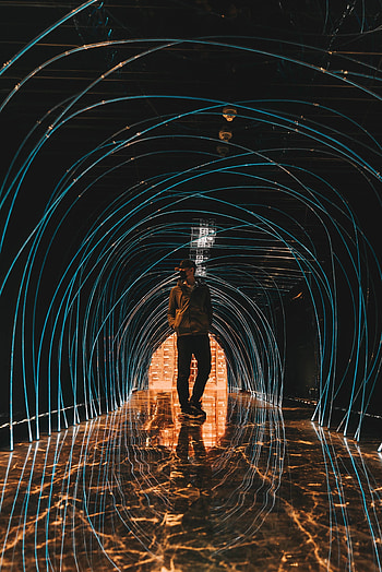 Reflection, Miscellanea, Miscellaneous, Backlight, Illumination, Human, Person, Tunnel, Illuminations HD phone wallpaper