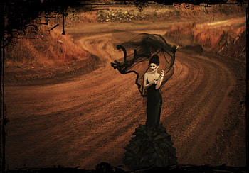 Umbrella, black, dress, woman HD wallpaper