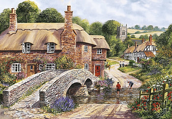 old country, bridge, country, house, england HD wallpaper