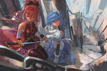 Kyoko Sakura, Miki Sayaka, Painting, Mahou Shoujo Madoka Magica HD wallpaper