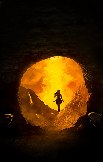 Art, Fire, Dark, Silhouette, Flash, Cave, Entrance HD phone wallpaper