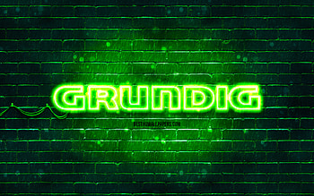 Grundig green logo, , green brickwall, Grundig logo, brands, Grundig neon logo, Grundig HD wallpaper