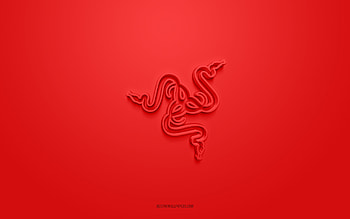 Razer 3d logo, red background, 3d art, Razer emblem, Razer logo, creative 3d art, Razer, red Razer logo HD wallpaper