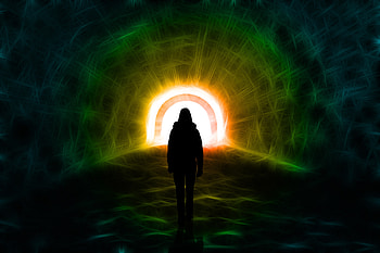 Light, tunnel, man in hoodie, silhouette HD wallpaper