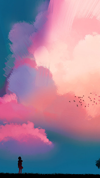 Art and nature, cloud, sky, pink, birds, people, que HD phone wallpaper