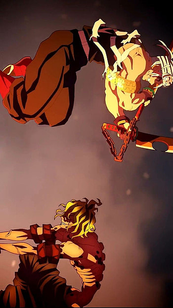 Uzui vs gyutaro, orange, red, slayer, tengen, demon, anime HD phone wallpaper
