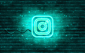 Instagram turquoise logo, turquoise brickwall, , Instagram new logo, social networks, Instagram neon logo, Instagram logo, Instagram HD wallpaper