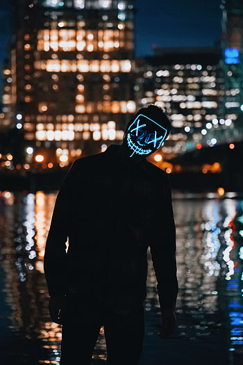 Lights, Dark, Silhouette, Neon, Mask HD phone wallpaper